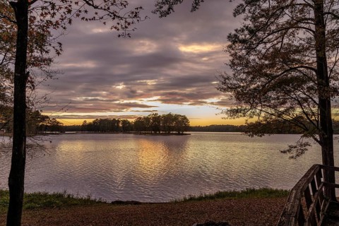Sunset over Archusa Creek Lake at Archusa Creek Water Park near Quitman, Mississippi