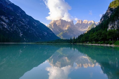 Lake Dürrensee, in front of Monte Cristallo, Dolomites, South Tyrol, Trentino, Italy