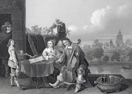 Teniers with his family with a cello, domestic music, David Teniers (baptised 15 December 1610,