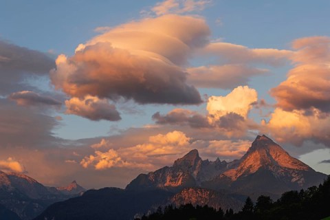 Gigantic sunrise near Maria Gern with a view of the Watzmann