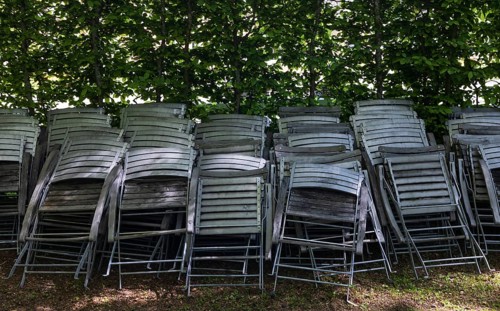 Stacked chairs in the spa gardens, spa town, Bad Hall, Traunviertel, Upper Austria, Austria