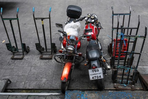Parked motorbikes, Bangkok, Thailand