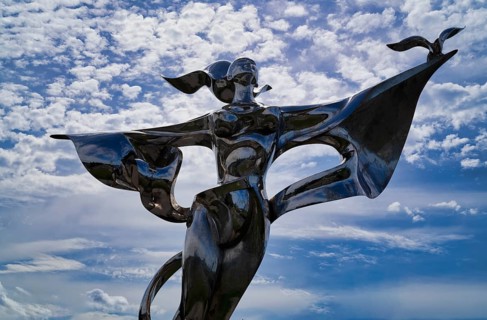 Statue of Peace, Statue de la Paix, by Yao Yuan, Grandcamp-Maisy, Normandy, Calvados, France