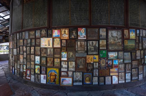 Votive plaques in the walkway around the Chapel of Grace, Kapellplatz, place of pilgrimage,