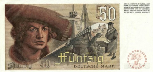 Banknote, banknote, 50 Deutsche Mark, reverse, series 2, Germany, reproduction of a historical