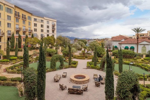 Courtyard of the Hilton Lake Las Vegas Resort and Spa at Lake Las Vegas in Henderson, Nevada, USA