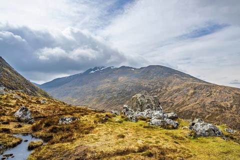 View from Nevis Range Mountains, Grampian Mountains, Fort William, Highland, Lochaber, Scotland, UK