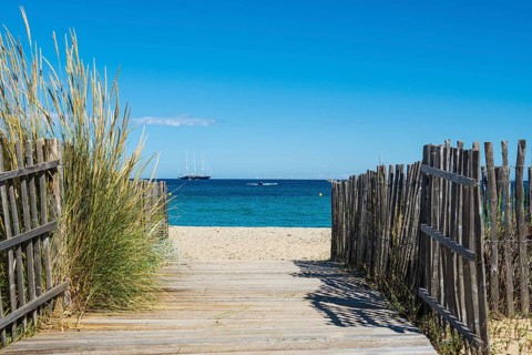 Sandy beach beach, Plage de Tahiti, Saint Tropez, Var, French Riviera, Provence-Alpes-Cote d'Azur,