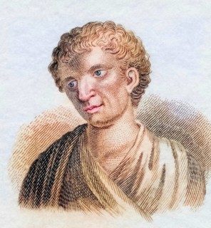 Demosthenes, 384 to 322 B.C. Greek statesman and orator of ancient Athens, coloured woodcut from