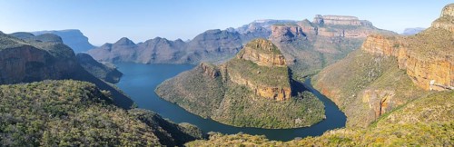 Panorama, Blyde River Canyon with Three Rondawels peak, view of canyon with Blyde River and Table
