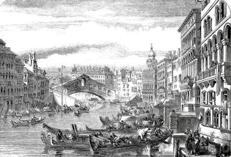 Canale grande with the Rialto Bridge, c. 1880, Venice, Italy, digitally enhanced reproduction from