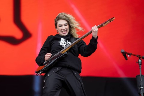 Daniela Villarreal Vélez, singer of The Warning at the Rock am Ring Festival on Sunday, Nürburgring
