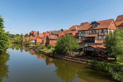 Old fishermen's settlement along the Werra, Bad Sooden, Allendorf, district Allendorf, street
