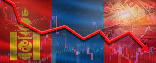 Mongolia financial crisis on economic graph. Financial fall of Mongolia on economy market