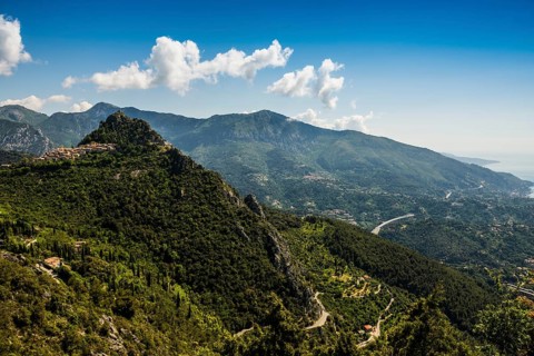 Picturesque mountain village overlooking the sea, Sainte-Agnès, near Menton, Cote d'Azur,