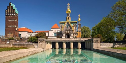 Wedding Tower, Russian Chapel and Lily Basin, Mathildenhöhe, UNESCO World Heritage Site, Darmstadt,
