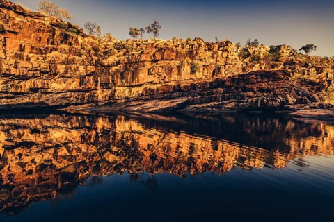 Bell Gorge waterfall, a body of water in north-west Australia in the Kimberley. Sunrise in the
