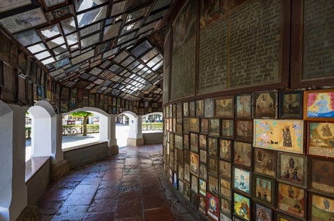 Votive plaques in the walkway around the Chapel of Grace, Kapellplatz, place of pilgrimage,