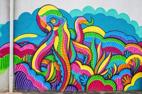 Octopus graffiti in Le Verdon-sur-Mer, Nouvelle-Aquitaine, Gironde, France