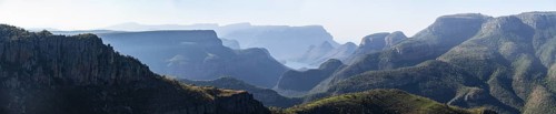 View of the Blyde River gorge, Lowveld Viewpoint, in the evening light, canyon landscape, Blyde