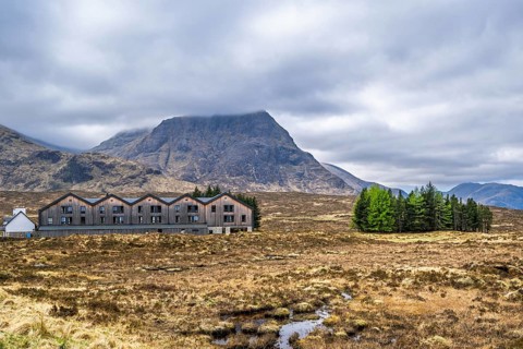 Mountains and Moors over Glen Etive Valley, Glencoe, Highlands, Scotland and Buachaille Etive Mòr,