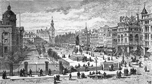 The Royal Infirmary and Piccadilly of the Queen's Hotel, Manchester, c. 1870, Lancashire, England,