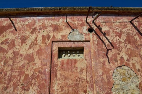 Lost Place, Old electrical installation in a weathered red brick wall with cables, Radio Station,