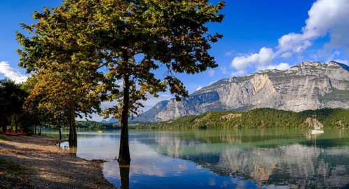 At Lago di Cavedine, behind Monte Casale, Sarca Valley, Trentino, Italy