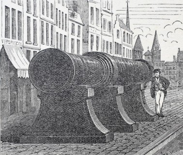 The large wrought-iron cannon of Ghent from the 14th century, digitally enhanced reproduction of a