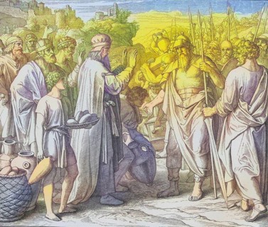 Biblical story, Melchisedek, a priest-king of Salem, blesses Abraham, digitally enhanced