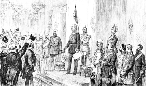 Opening of the Reichstag 1971 by Prussian King Wilhelm I, House of Hohenzollern, delegates waving