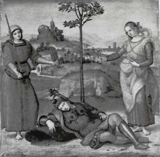 The Dream of the Young Knight, after a painting by Raphael, 1506, digitally enhanced reproduction