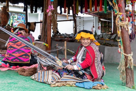 Traditional Peruvian weaving mill, alpaca and llama farm, near Cusco, Peru