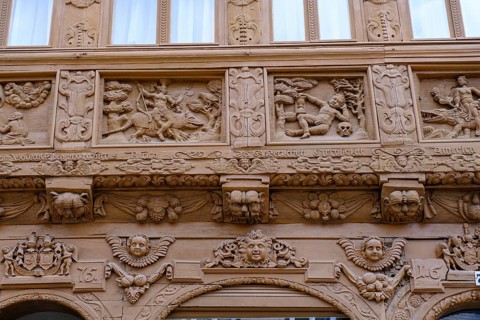 Details on half-timbered houses, Breite Straße, Wernigerode, Harz, Saxony-Anhalt, Germany