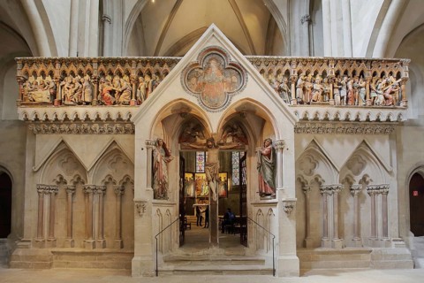 Lettner with decorations from the late Romanesque UNESCO Cathedral of St Peter and Paul, interior
