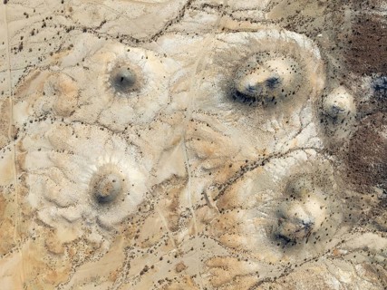 Conical rocks, so-called Prince Albert formations. Aerial view. Drone shot. Southern Namibia