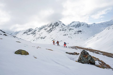 Ski tourers on the ascent, Graubünden Haute Route, Albula Alps, Rhaetian Alps, Graubünden,