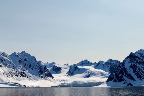 Glacier tongue, ice, mountain range, sea, Smeerenburg, Spitsbergen, Svalbard