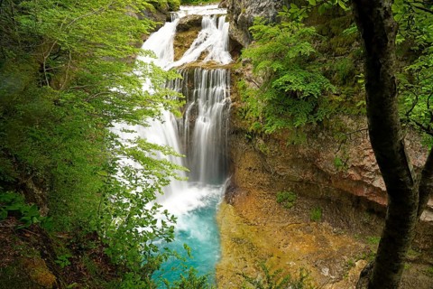 The Cascada de la Cueva waterfall in Ordesa y Monte Perdido National Park, Spain