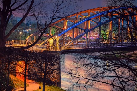 Light atmosphere at the Weser bridge in Rinteln Germany