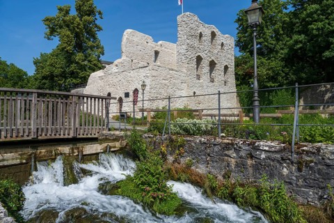 Castle ruins, Lippe waterfall, Bad Lippspringe, climatic health resort, North Rhine-Westphalia,