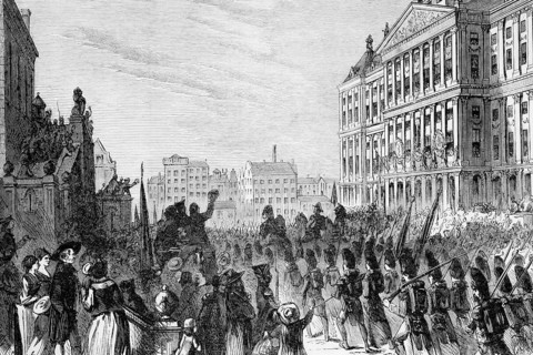 French troops marching into Amsterdam during the French Revolutionary Wars or Napoleonic Wars