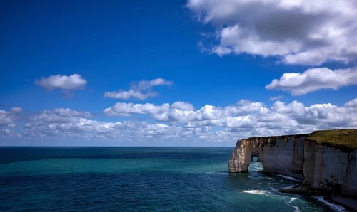 Rock arch Falaise or Porte La Manneporte, behind it Falaise or Porte d'Aval, Étretat, sea, cliffs,
