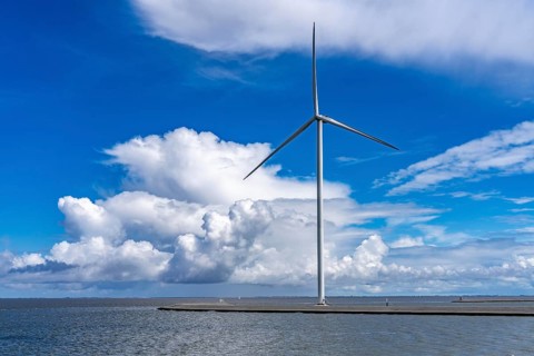 Strekdammen Wind Farm, wind farm at the seaport of Eemshaven in the Netherlands, built on offshore