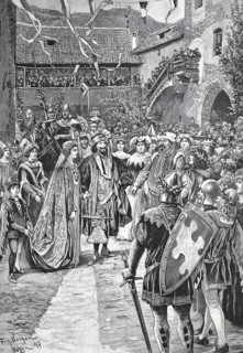 Castle festival at Runkelstein, greeting of Oswald von Runkelstein and his wife, South Tyrol,