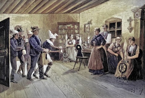 Die Weihnachtsgloeckler in Kärnten, Austria, customs, original drawing by F. Schlegel, Christmas,