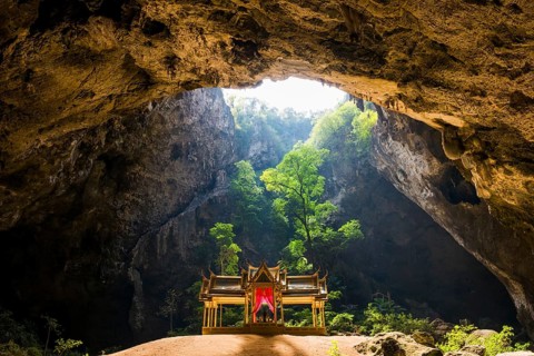 Temple in a stalactite cave, Phraya Nakhon Cave, Khao Sam Roi Yot National Park, Hua Hin, Prachuap