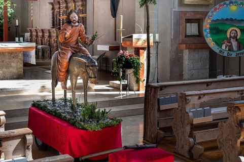 Palmesel in the parish church of St Nicholas, Oberthingau, Ostallgäu, Bavaria, Germany