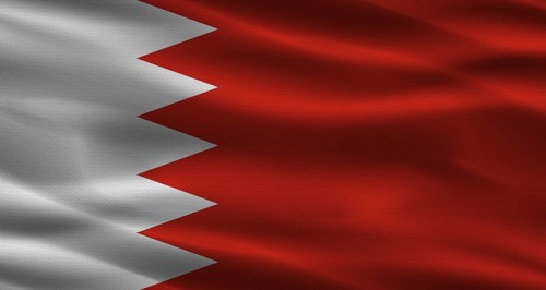 Bahrain flag with fabric texture. Realistic flag of Bahrain waving