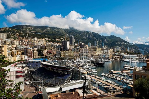 Panorama, Skyline with skyscrapers by the sea, Monte Carlo, Cote d'Azur, Monaco